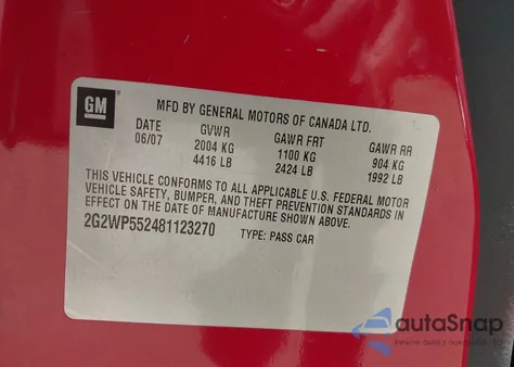 2008 Pontiac Grand Prix from USA, damaged, VIN 2G2WP552481123270